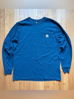 Carhartt Men’s Long Sleeve T-Shirt Pocket Original Fit Medium Blue Solid